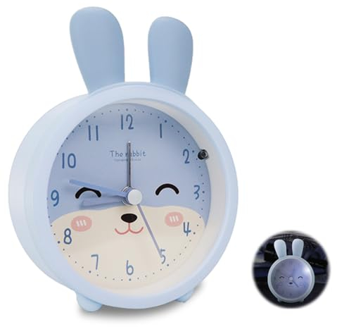 Abnaok Despertador infantil infantil para niñas y niños, sin tictac ni radiación, luz nocturna para aprendizaje infantil, despertador escolar, color azul