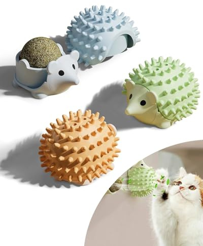 Lot de 3 balles d'herbe à chat, rotatives à 360 °, autocollantes, avec fonction de soins dentaires, pour chats, mâcher, lécher et se détendre