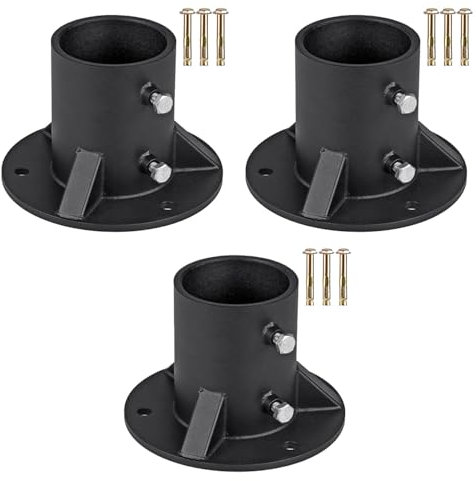 3Pcs Black Powder Coated Post Base Plate Set for Round Wooden Posts Three Types Included with Fee Support Sleeve and Ground Sleeve