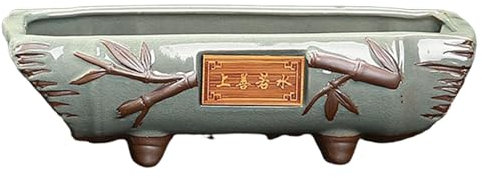 Vnook Rectangular Bonsai Pot Rustic Planter with Drainage Holes & Non Slip Base for Indoor & Outdoor Use, Size: 23.5 x 9 x 7 cm, Color: One Color