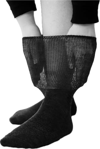 ULLMYS Paquete de 2 calcetines para diabéticos de 86% lana merino, cintura extra suave y cómoda, puntera sin costuras, forro interior de felpa, gris, 39-42