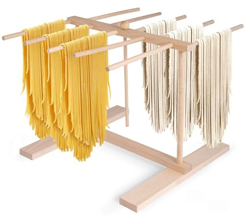 Wood Pasta Drying Rack, Noodle Dryer Stand with 8 Bars, Pasta Dryer Household Hanging Dryer for Fresh Pasta Noodle Spaghetti (Pasta Dryer Rack)