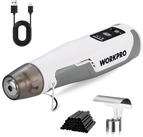 WORKPRO 7.2V Cordless Mini Heat Gun for DIY Crafts, 4000mAh Hot Air Gun, 1.5s Fast Heating, 3 Temp Settings (Cool/572°F/842°F), USB-C Rechargeable