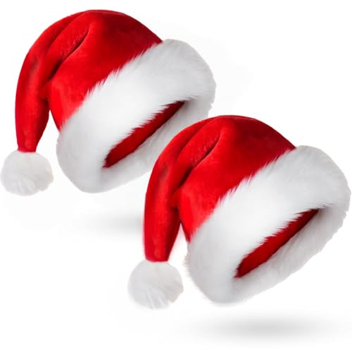 Kaimirui Christmas Hat for Adult,2pcs Santa Claus Hat Unisex Red Velvet Double Thicken, Xmas Headwear for Christmas New Year Party Supply (Adults Santa Hat-Red)