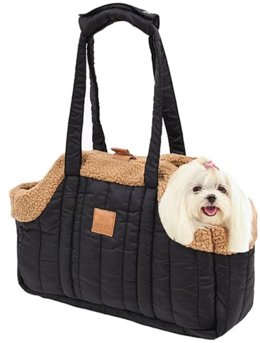 Borsa per cani di piccola taglia in pile caldo, borsa portatile per gatti di grande capacità, con clip di sicurezza per cuccioli, borsa da viaggio per shopping, escursionismo, passeggiate (rosa)