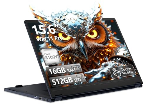 15,6 Pulgadas Ordenador Portátil Pantalla Táctil 2 en 1, Win 11 PC Portátil con Core i3 8100Y procesador, Laptop 16GB RAM 512GB SSD, Computadora Portátil 360° Pantalla Táctil 1080P FHD IPS Type-C HDMI