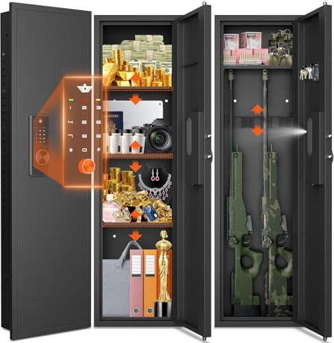 Luzfuego 53.15 Wall Safe Between the Studs, Digital Hidden In Wall Gun Safe with Gun Rack & Adjustable Shelves, Wall Safes Between the Studs Fireproof with Dual Alarm System & Mute Mode(Black)