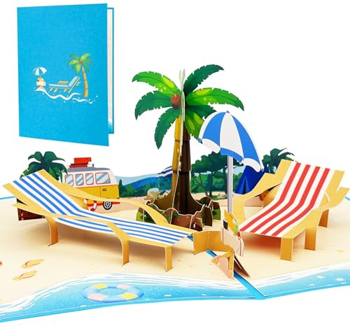 Crunier Tarjeta desplegable de playa y mar, regalo de viaje en 3D, certificado de regalo de viaje, para colegas, hombres o mujeres, regalos para viajeros