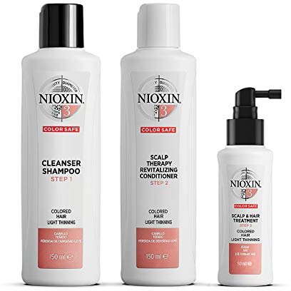Nioxin 3-Part System, System 3 Coloured Hair with Light Thinning, Hair Thickening Treatment, Scalp Therapy, Trial Kit