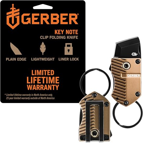 Gerber Gear Key Note EDC Pocket Knife Keychain, 1 Plain Edge Mini Pocket Knife - Coyote Brown