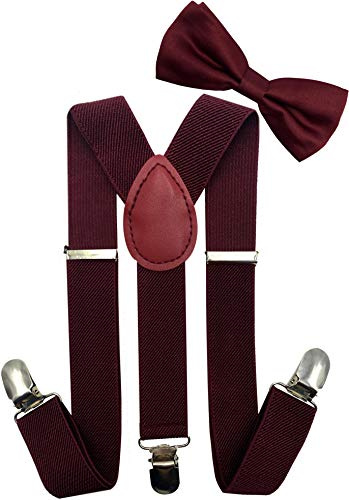 LOLELAI Toddler, Kids Suspender and Bow Tie Set | Adjustable and Elastic | for Boys and Girls (Kids, Burgundy)