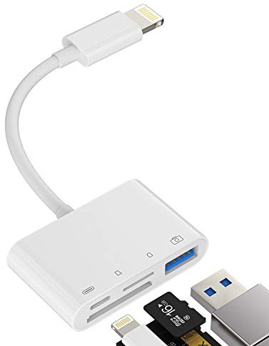 Camera Memory SD Card Reader Compatible for iPhone,Compatible with Lightning Male to USB Female OTG Adapter Micro TF Power Charging Splitter Charger Connector for ipad 12 11 xs xr x Camera