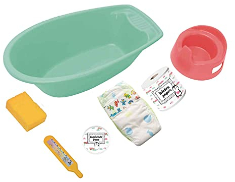 Heless 911 - Puppenbadewanne mit viel Zubehör, 7 teilig, mintfarben, für fröhlichen Badespaß und zur Puppenpflege