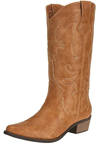 Ladies Cowgirl Cowboy Boots for Women Block Heel Pu Leather Western Wedding Shoes