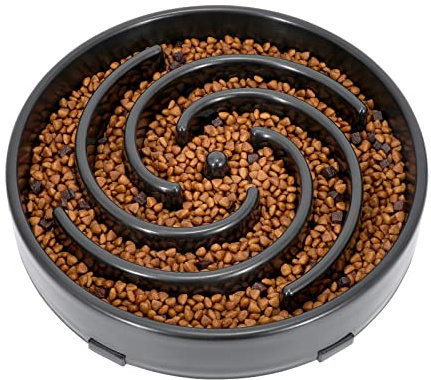 LEACOOLKEY Large Slow Feeder Dog Bowl,Maze Interactive Dog Food Bowls,Anti Gulping Healthy Eating,Stop Bloat Pet Slow Down Feeding Dishes for Medium/Big Dogs(Dark gray)