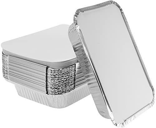 PINGEUI 25 stycken 1000ml aluminiumskålar med lock, aluminium grillskålar aluminium droppskålar aluminium grillskålar för matlagning, rostning, bakning, 229x169x50mm