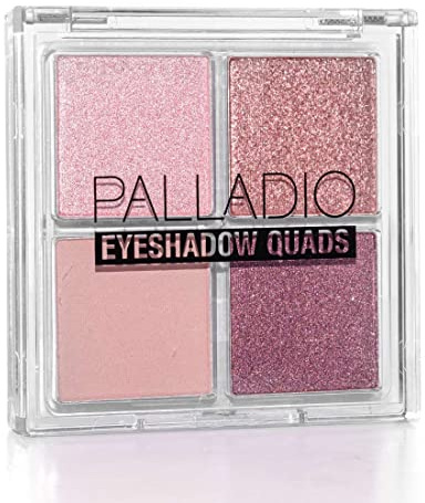 Palladio Eyeshadow Quads, Velvety Pigmented Blendable Matte, Metallic & Shimmer Finishes, Creamy Formula, Four Way Quad Eye Shadow Palette, Talc-Free (Girly)