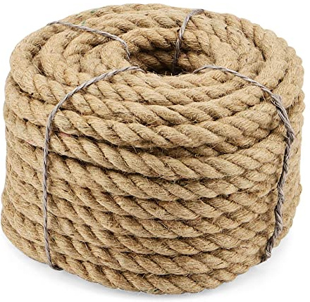 ZEONHAK 20 m x 14 mm naturligt juterep, vridet hamparep, tjockt jutesnöre manila-rep för klösstolpe, dragkampsrep, bagagesnöre