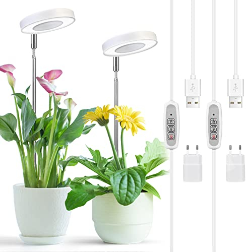 Cieex 2 Stück Pflanzenlampe Led Vollspektrum, Pflanzenlampe für Zimmerpflanzen, Pflanzenlicht, Pflanzenleuchte mit -Auto-Timer,USB Adapter 4 Helligkeits-Verstellbare Höhe
