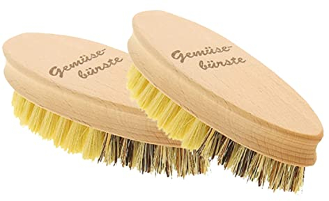 teemando® 2 cepillos para verduras, cepillo de limpieza de madera de haya con cerdas naturales en 2 grados de dureza