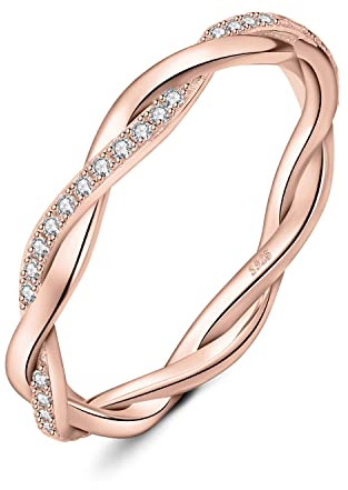 JewelryPalace Infinity Rope Twisted Zirconia Band Ring Ladies, Infinity Wedding Ring Ladies Ring Silver 925 Stud Ring Stacking Ring Band Ring Narrow Rose Gold 59