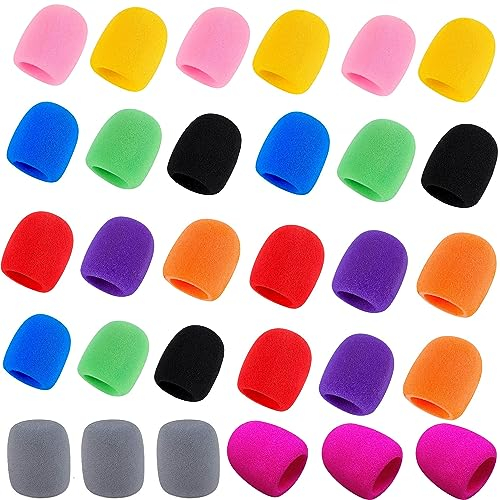 Taicols 30 Stück Mikrofon Windschutz, Farbe Verdickte Mikrofon Abdeckung, Universelle Mikrofonschutz Schaumstoff, Mikrofon Schutz, Mikrofon Staubschutzhülle, für KTV Bühnenauftritt