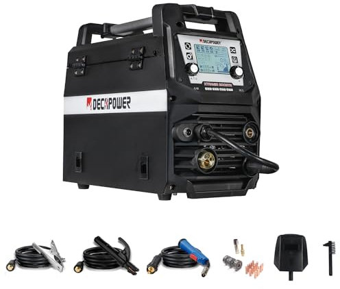 Decapower Saldatrice MIG MAG Sinergy MMA TIG 4 in 1 senza gas con gas Argon Co2 Saldatura 200A Saldatura di alluminio Apparecchiature di saldatura (XTRAMIG-200 SD PACK1)
