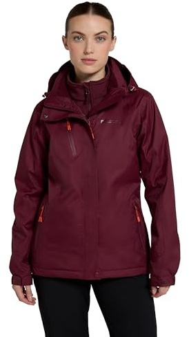 Mountain Warehouse Bracken Extreme Wasserdichte 3-in-1-Damenjacke - Atmungsaktive Regenjacke, Thermo-Funktionsjacke, mit abnehmbarer Kapuze - Wandern Burgund Damengröße EU 46
