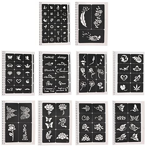 Plantillas de Tatuajes Temporales, Kits de Plantillas de Tatuajes Huecos Reutilizables de PVC, 97 Patrones Plantillas de Henna Plantillas de Pintura de Arte Corporal para