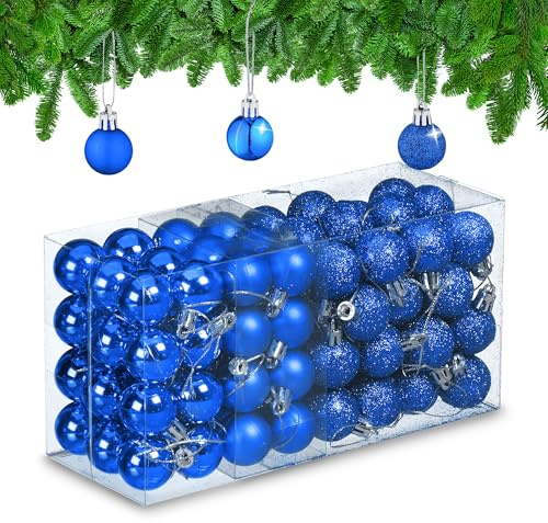 Relaxdays Weihnachtskugeln im 96er Set, glitzernde, matte & glänzende Baumkugeln, Weihnachtsbaumdeko, Kunststoff, blau