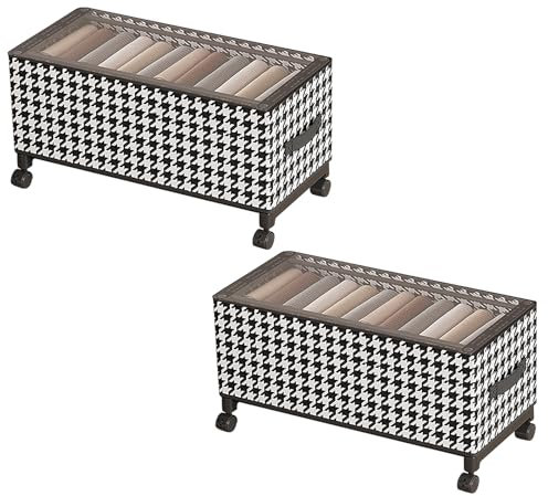 ACESOME 2 cassettiera sotto il letto con ruote, contenitore pieghevole sotto il letto, con coperchio, telaio in metallo, organizer per vestiti, scarpe (a quadretti + trasparente)