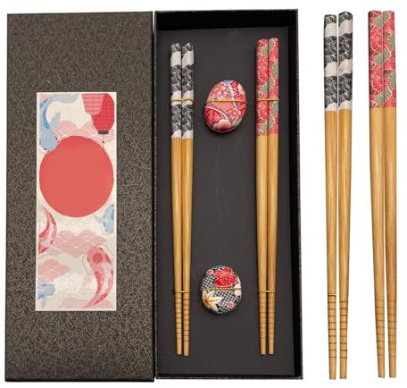 Counius Bacchette Sushi - 2 Paia con Cuscini in Ceramica, Set Regalo Tradizionale Cinese Elegante per Sushi, Ramen