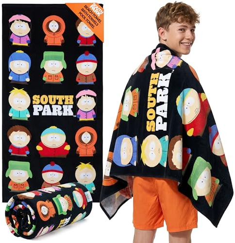 South Park strandhandduk för vuxna tonåringar mjuk absorberande bad dusch gym badhandduk 100 % bomull Stan Kyle Cartman Kenny semester väsentligheter 140 x 70 cm