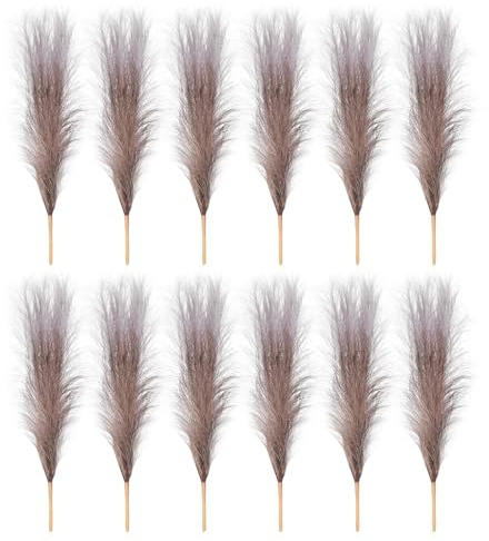 PATIKIL 17 Pollici Finto Erba della Pampa, 12 Pz Decorazioni Boho per la Casa Decorazione Artificiale Steli Soffici Altissimi per Matrimonio Festa Fiori Centrotavola, Marrone a Gradiente
