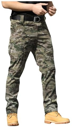 Pantaloni termici da uomo invernali foderati cargo, pantaloni cargo da uomo con tasche, stretch ripstop, pantaloni da jogging solidi pantaloni cargo da uomo rossi, Mimetico, M