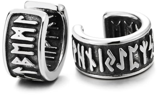 Hombres Acero Inoxidable Vikingo Runas Clip de Oreja, Clip-on Pendientes del Aro, Non-Piercing, Nórdica Nórdico Símbolo