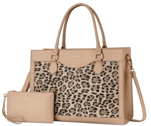 MOSISO Bolsa Portátil con Gran Capacidad, 15,6 Pulgadas Cuero PU Grano Leopardo Bolsa Laptop para Mujeres&Bolso Embrague, Impermeable Computer Maletín Trabajo para Oficina Negocios,Albaricoque