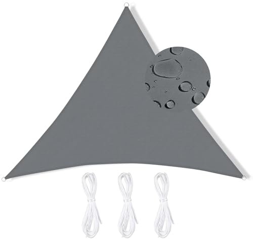 Vela Ombreggiante Impermeabile 3x3x3m, Tenda Vela Triangolare Per Ombreggiare Il Giardino, Balcone o Il Terrazzo, Telo Ombreggiante Impermeabile e Anti-UV 95%, Con Set Di Fissaggio, Grigio