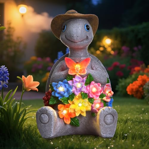 footreal Turtle Solar Garden Ornaments Outdoor, Christmas Birthday Gifts for Women Mum Grandma Nan, Presents Decorations for LED Lights, Statue Decor for Home, Balcony, Patio, Lawn, Yard