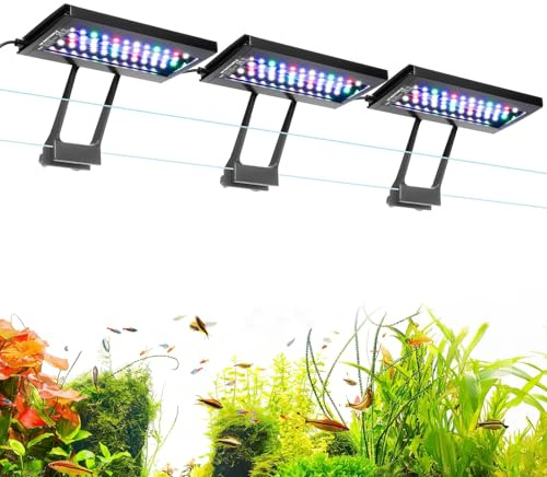 hygger Three Channel Clip On Iluminación LED para Acuario, 36W Luz LED Acuario, 24/7 Lighting and DIY Mode with 7 Colors, Ajustable Brillo Fish Tank LED Light de 115-227L Tanks(3)