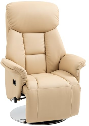 HOMCOM Fauteuil de Relaxation Fauteuil Relax de Salon inclinable pivotant Repose-Pied réglable accoudoirs, Chaise TV en Cuir synthétique, jusqu'à 150 kg, pour Salon, Chambre, Home cinéma, Beige