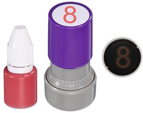 PATIKIL Self Inking Number Stamps, 20mm Numeral 8 Digital Stamps with Refill Red Ink for Notebook Scrapbooking DIY Craft Price Marking Math Learning Office Use, Purple Shell