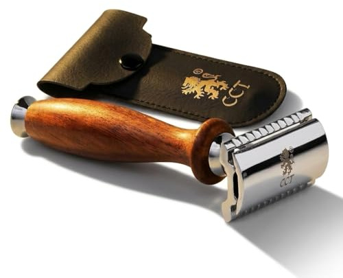 Double Edge Safety Razor for Men - Missanda Wood Handle, Stainless Steel