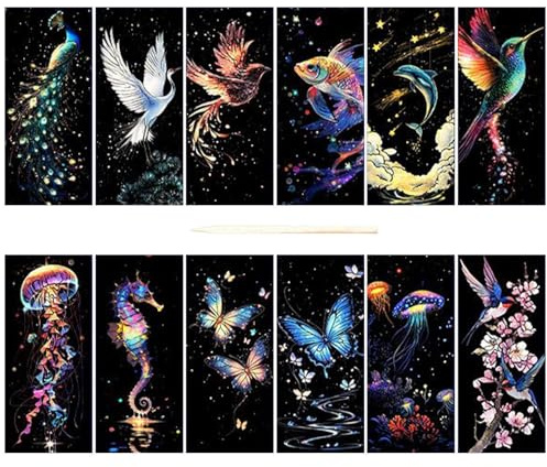 Segnalibri da grattare: Collezione Di Segnalibri Di Carta Da Grattare, Gioco D'arte Interattiva, Fogli Di Attività Creative Interessanti, Forniture Coppia Artigianato Divertente E Porta