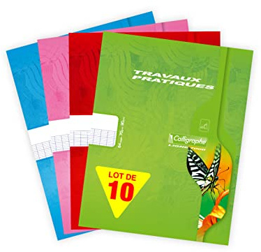 Kalligrafi 2573C Uppsättning av 10 praktiska arbetsböcker (ett Clairefontaine varumärke) – 17 x 22 – 64 Seyes linjerade sidor – 70 g och vanliga sidor 90 g – återvunnet kortfodral lackerade