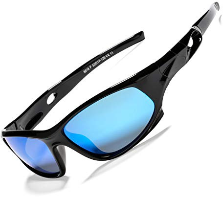 Hycredi Rubber Polarized Sunglasses for Kids TR90 Unbreakable Sport Shade Children Boys Girls Age 3-12 Years (Glossy Black/Mirror Blue)