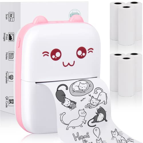 Mini impresora de bolsillo, impresora térmica Bluetooth portátil con 6 rollos de papel de impresión para iOS Android Smartphone, etiqueta inalámbrica móvil recibo etiqueta etiqueta lista de fotos
