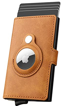 AirTag Wallet Kreditkartenetui für Herren, Kartenetui aus Leder, RFID-blockierendes Pop-Up-Bankkartenetui aus Metall.(Braun)
