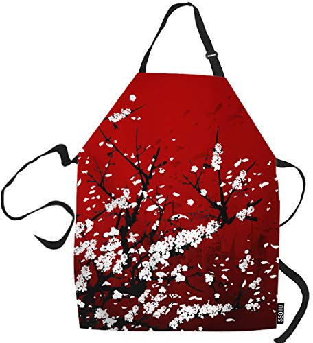 RFSHOP Delantal de cocina, Japón Oriental Cereza Arte Delantal de Cocina para Hornear Barbacoa Hombres Mujeres Unisex Impermeable 31X27 Pulgadas, Imagen, Taille unique
