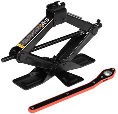 Big RED AST10202SR Torin Wide Base Cross Car Scissor Jack: Steel Portable Quick Lift Tire Jacks Include Ratchet Wrench for Car, Truck, Sedans and MPV, 1.5 Ton (3,000 lbs) Capacity, Black